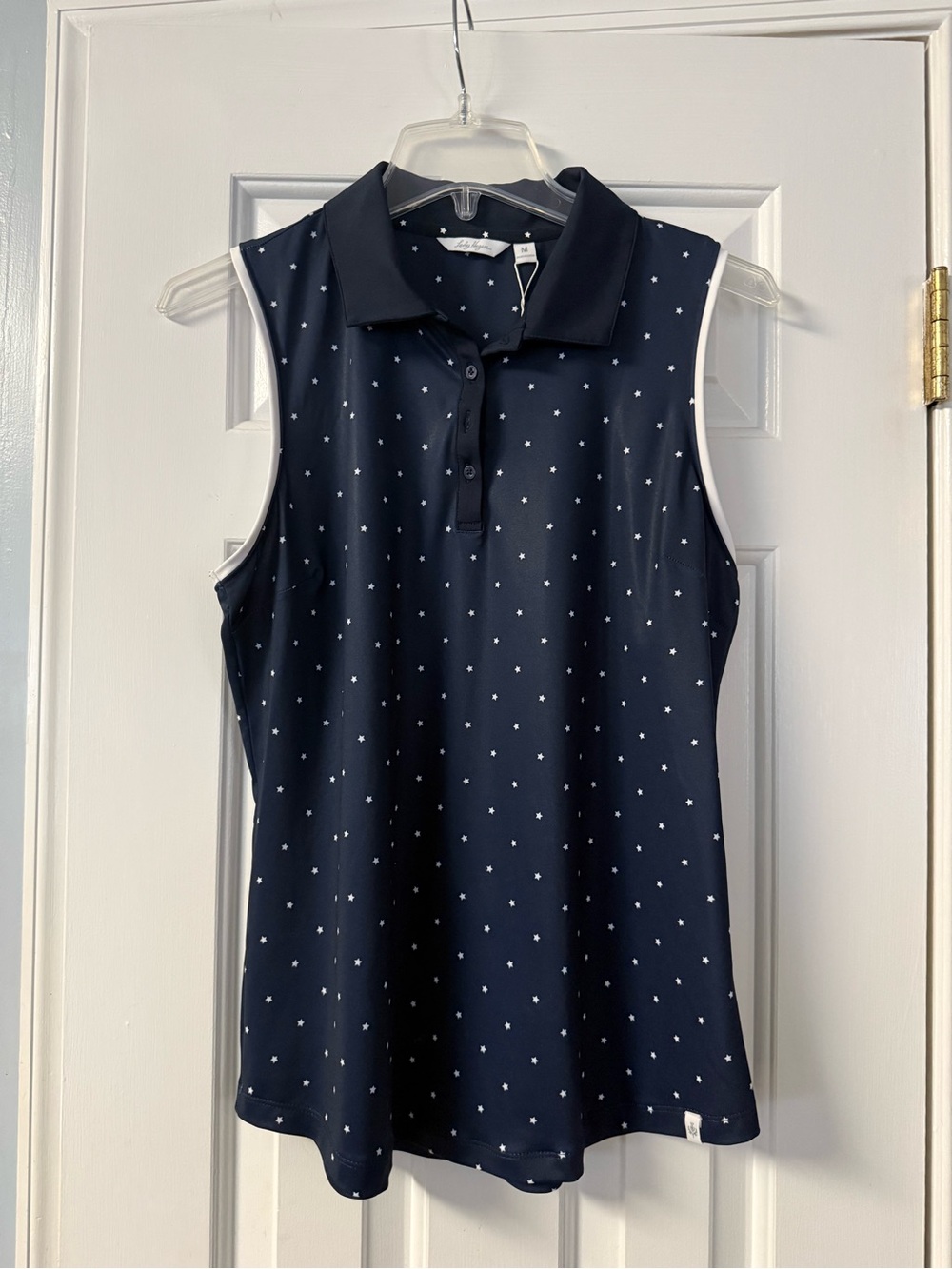 Lady Hagen Navy Star Print Sleeveless Golf Polo Top NWT Women’s Medium